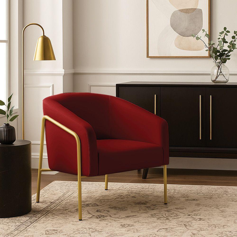 Poltrona Sala De Estar Industrial Alta Dourado Stella Veludo Marsala D03 - D'rossi - 1