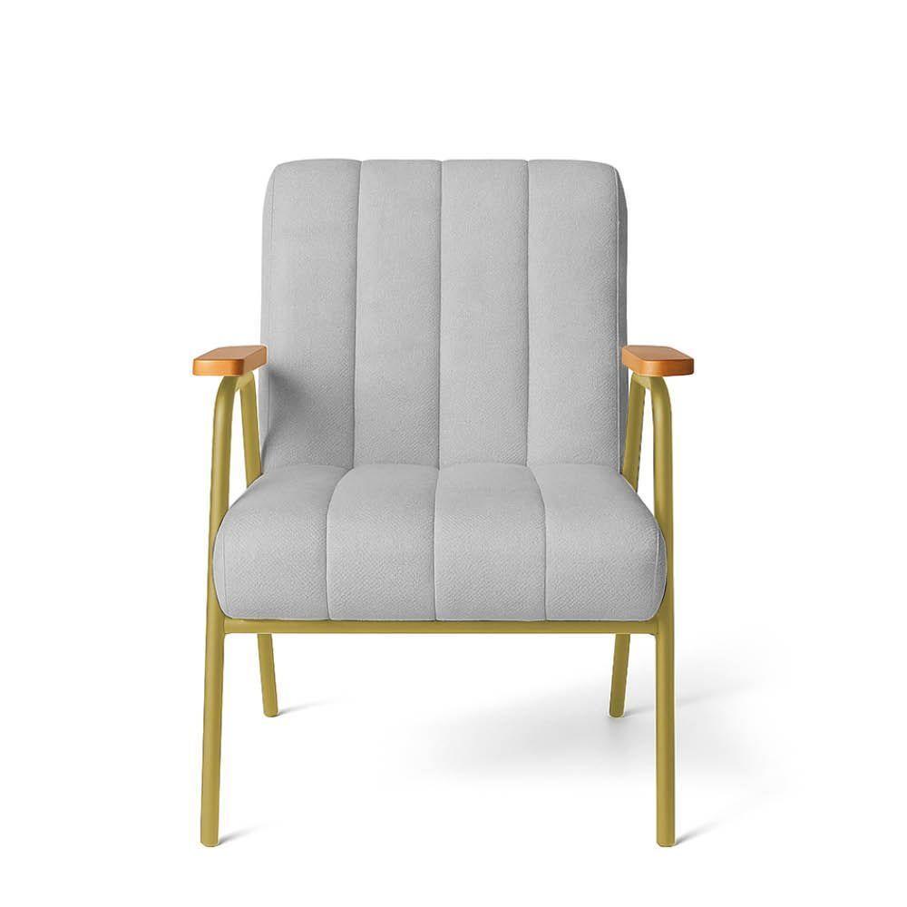 Poltrona Sala Decorativa Industrial Dourado Laurita Linho Cinza K01 - D'rossi - 5