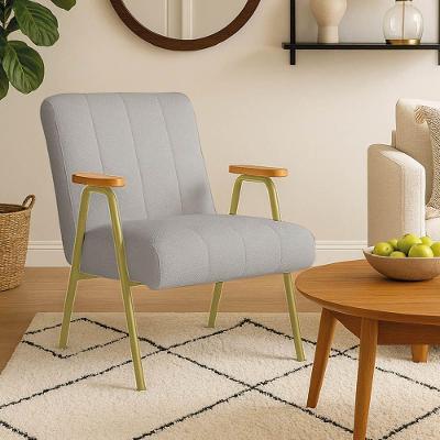 Poltrona Sala Decorativa Industrial Dourado Laurita Linho Cinza K01 - D'rossi