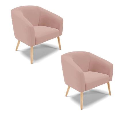 Poltrona Decorativa Kit 2 Stella Veludo Rosê Com Braços Pés Palito Madeira D'Rossi