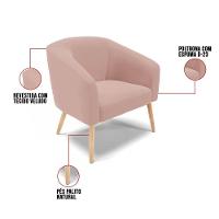 Poltrona Decorativa Pé Palito Natural Kit 2 Stella Veludo Rosê D03 - D'rossi - 3