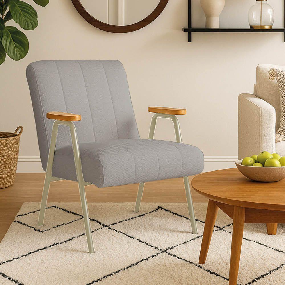 Poltrona Sala Decorativa Industrial Champanhe Laurita Linho Cinza K01 - D'rossi - 1