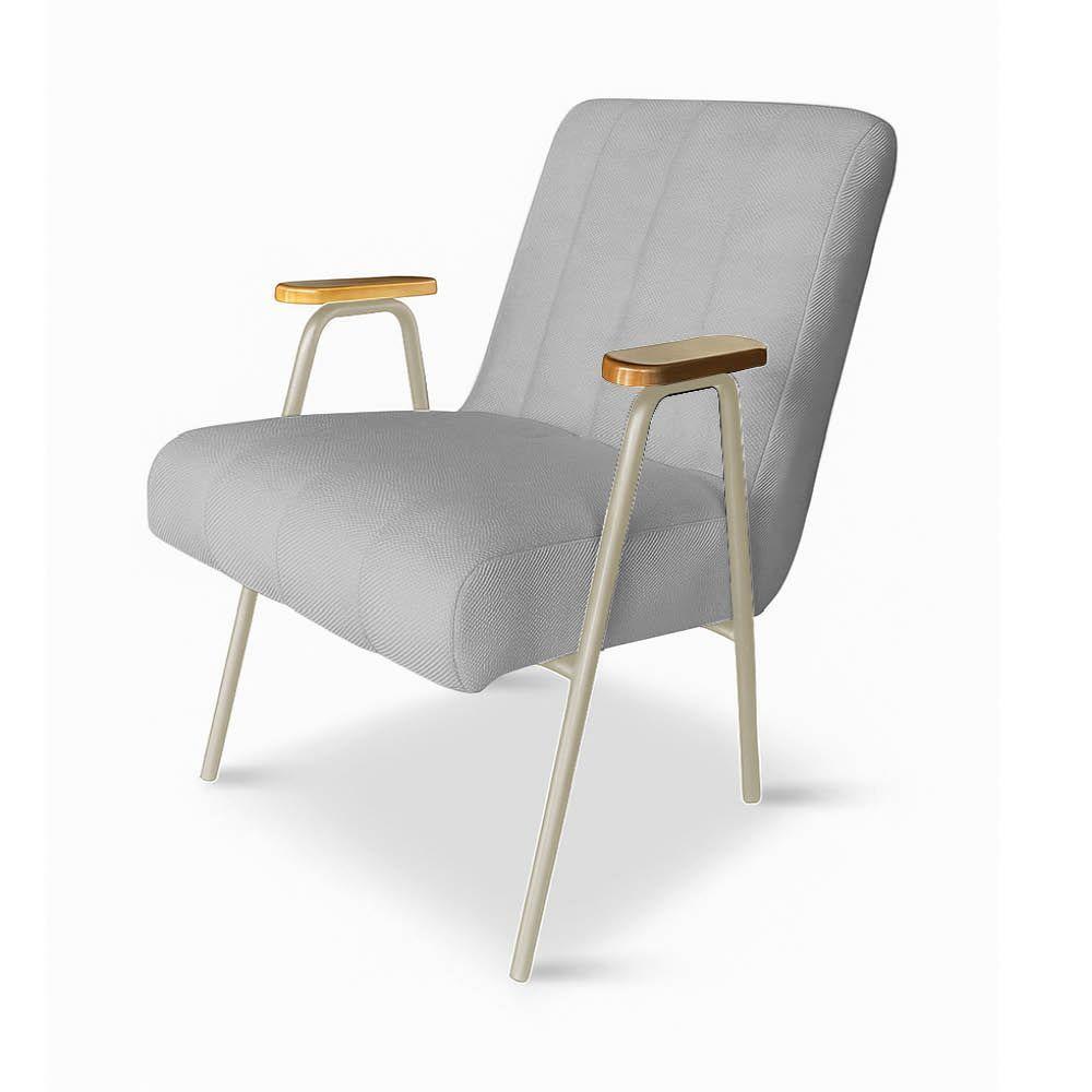 Poltrona Sala Decorativa Industrial Champanhe Laurita Linho Cinza K01 - D'rossi - 2