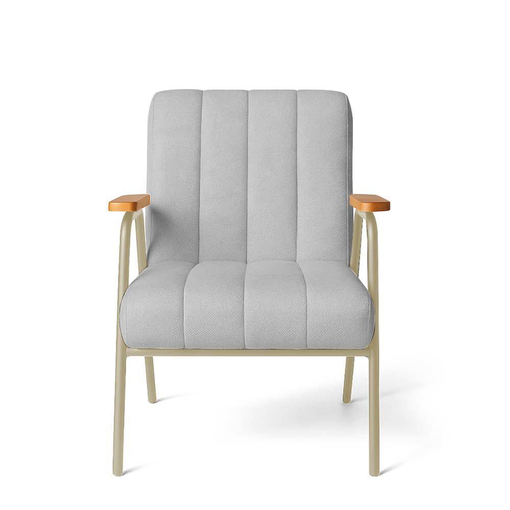 Poltrona Sala Decorativa Industrial Champanhe Laurita Linho Cinza K01 - D'rossi - 5