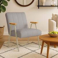 Poltrona Sala Decorativa Industrial Champanhe Laurita Linho Cinza K01 - D'rossi - 1