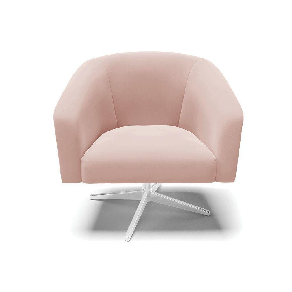 Poltrona Decorativa Giratória Cromada Stella Veludo Rosê D03 - D'rossi - 5