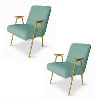 Poltrona Sala Decorativa Industrial Dourado Kit 2 Laurita Linho Verde Menta K01 - D'rossi - 2