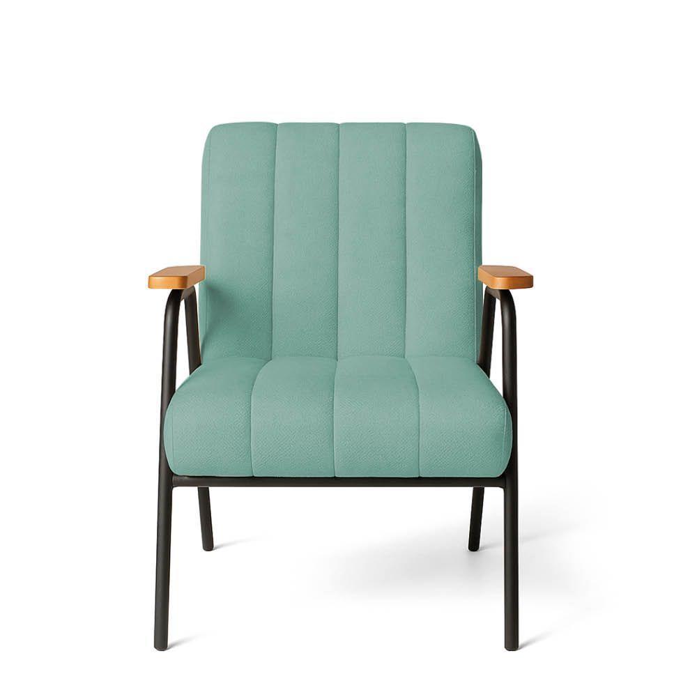 Poltrona Sala Decorativa Industrial Preto Kit 2 Laurita Linho Verde Menta K01 - D'rossi - 6