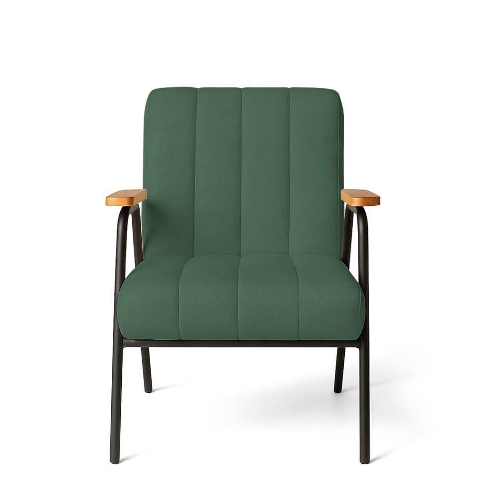 Poltrona Sala Decorativa Industrial Preto Kit 2 Laurita Linho K01 - D'rossi Cor Verde - 6