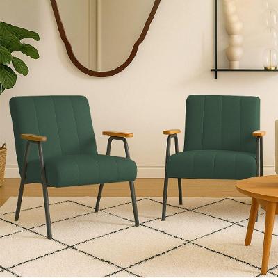 Poltrona Sala Decorativa Industrial Preto Kit 2 Laurita Linho K01 - D'rossi Cor Verde