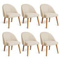 Kit 06 Cadeiras Poltrona De Jantar Luna Suede Pés Palito Castanho - Pallazio Cor Bege - 1