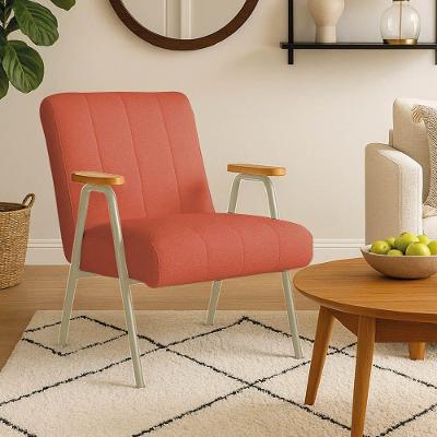 Poltrona Sala Decorativa Industrial Preto Laurita Linho Salmão K01 - D'rossi