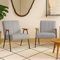 Poltrona Sala Decorativa Industrial Preto Kit 2 Laurita Linho K01 - D'rossi Cor Cinza - 1