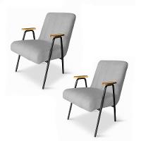 Poltrona Sala Decorativa Industrial Preto Kit 2 Laurita Linho K01 - D'rossi Cor Cinza - 2