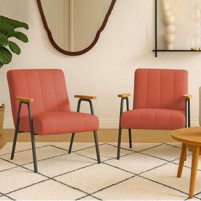 Poltrona Sala Decorativa Industrial Preto Kit 2 Laurita Linho K01 - D'rossi Cor Salmão