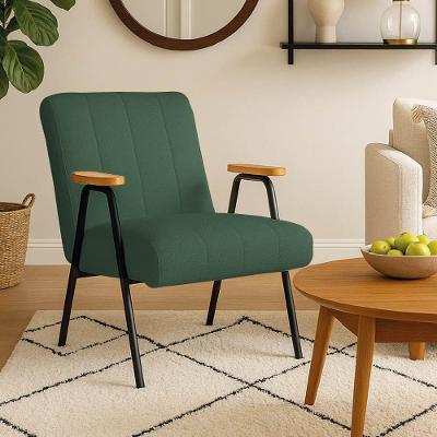 Poltrona Sala Decorativa Industrial Preto Laurita Linho K01 - D'rossi Cor Verde