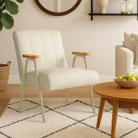 Poltrona Sala Decorativa Industrial Preto Laurita Linho Bege K01 - D'rossi - 1