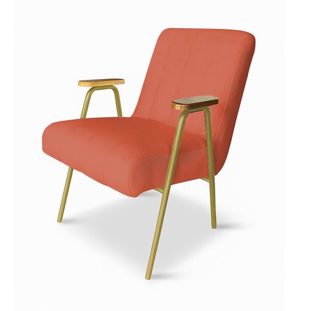 Poltrona Sala Decorativa Industrial Dourado Kit 2 Laurita Linho K01 - D'rossi Cor Salmão - 5