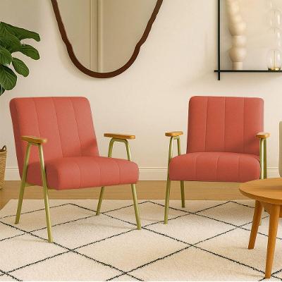 Poltrona Sala Decorativa Industrial Dourado Kit 2 Laurita Linho K01 - D'rossi Cor Salmão