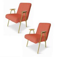 Poltrona Sala Decorativa Industrial Dourado Kit 2 Laurita Linho K01 - D'rossi Cor Salmão - 2