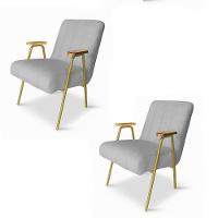 Poltrona Sala Decorativa Industrial Dourado Kit 2 Laurita Linho Cinza K01 - D'rossi - 2