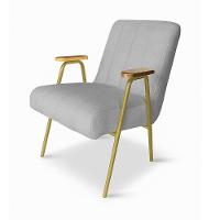 Poltrona Sala Decorativa Industrial Dourado Kit 2 Laurita Linho Cinza K01 - D'rossi - 5