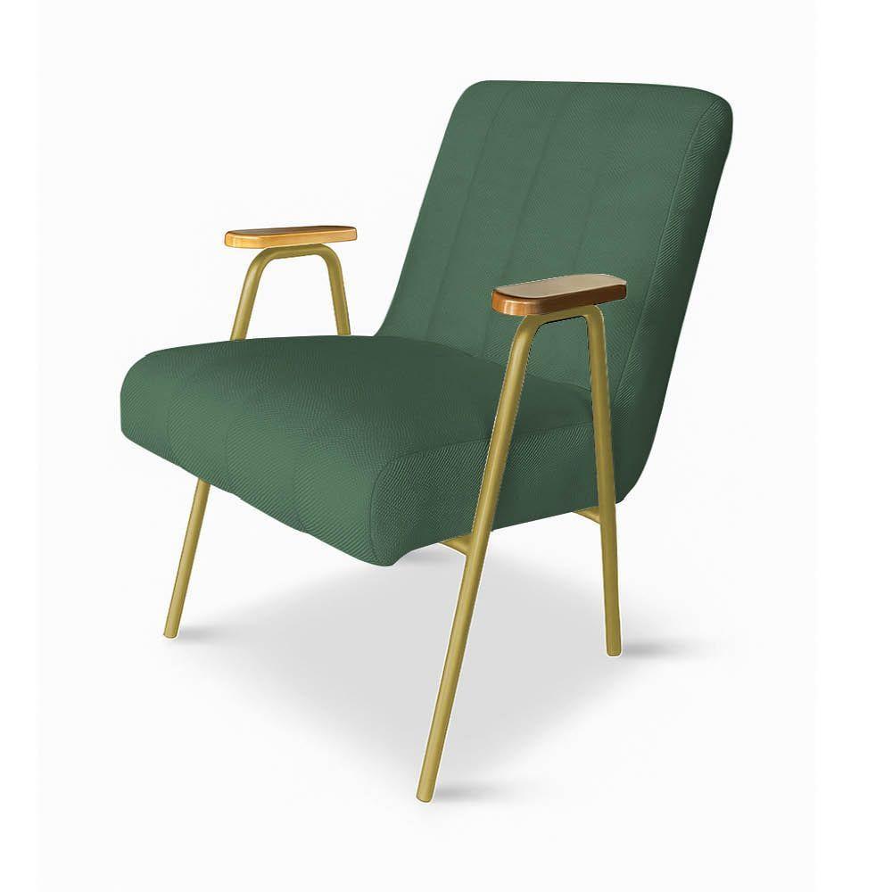 Poltrona Sala Decorativa Industrial Dourado Kit 2 Laurita Linho Verde K01 - D'rossi - 5