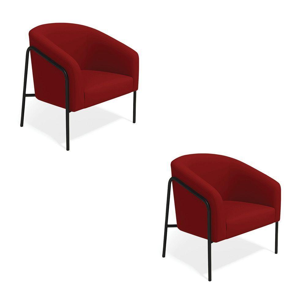 Poltrona Sala De Estar Industrial Alta Preto Kit 2 Stella Veludo Marsala D03 - D'rossi - 2