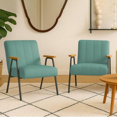 Poltrona Sala Decorativa Industrial Preto Kit 2 Laurita Linho K01 - D'rossi Cor Verde Menta