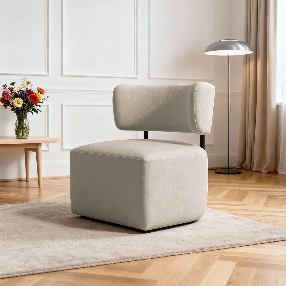 Poltrona Decorativa Orgânica Maya Linho Bege Ferro Preto - Pallazio - 1