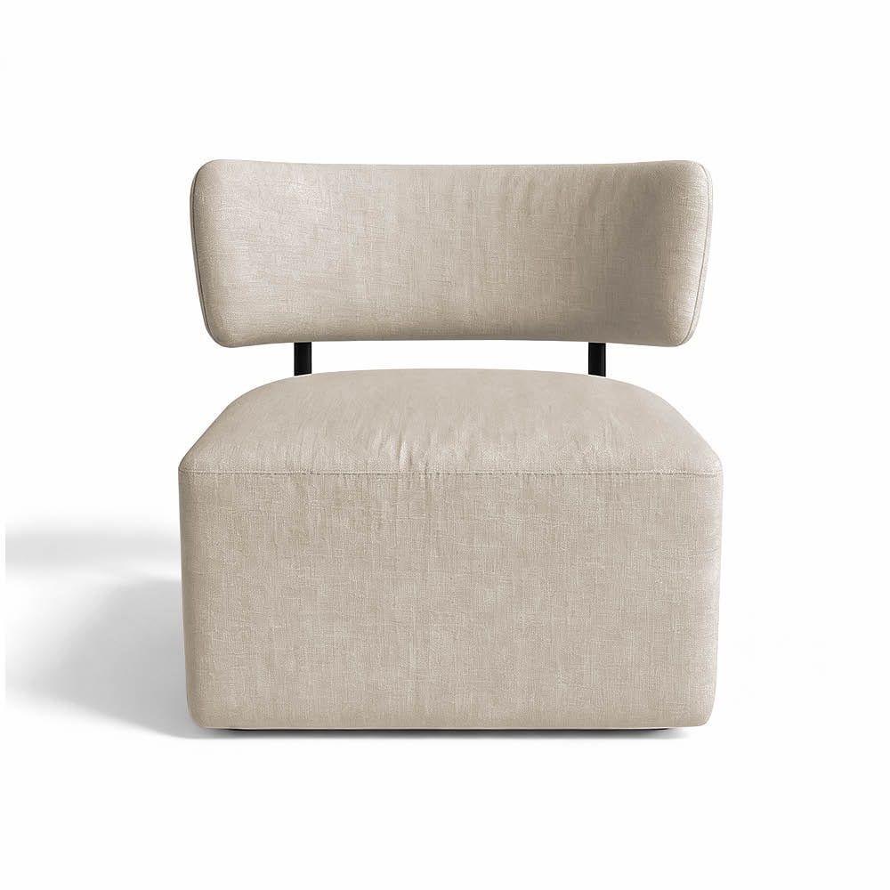 Poltrona Decorativa Orgânica Maya Linho Bege Ferro Preto - Pallazio - 3