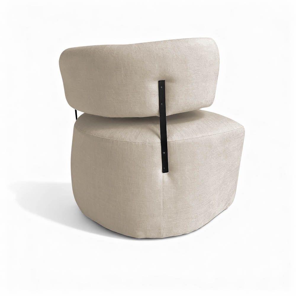 Poltrona Decorativa Orgânica Maya Linho Bege Ferro Preto - Pallazio - 4