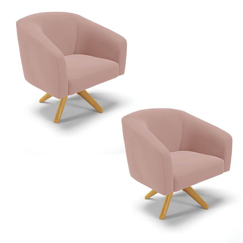 Poltrona Decorativa Giratória Ma30 Kit 2 Stella Veludo Rosê D03 - D'rossi - 1