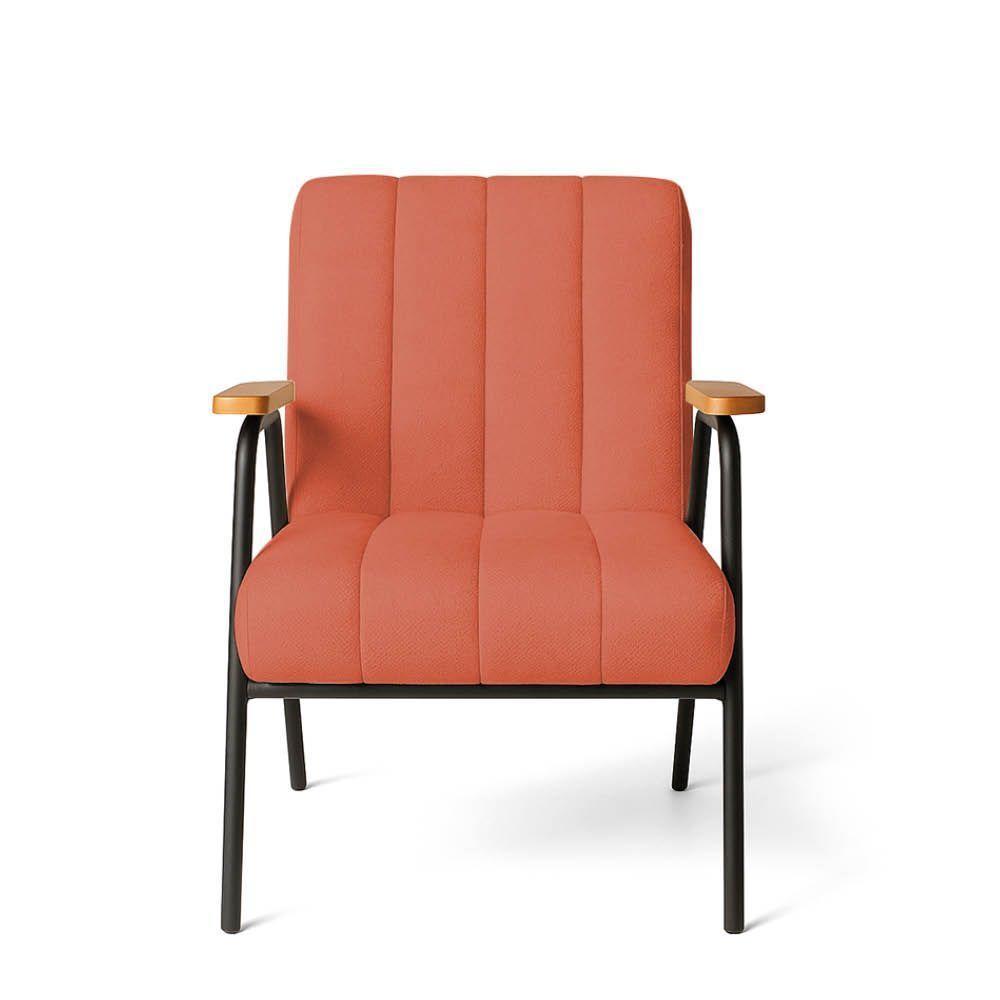 Poltrona Sala Decorativa Industrial Dourado Laurita Linho K01 - D'rossi Cor Salmão - 3