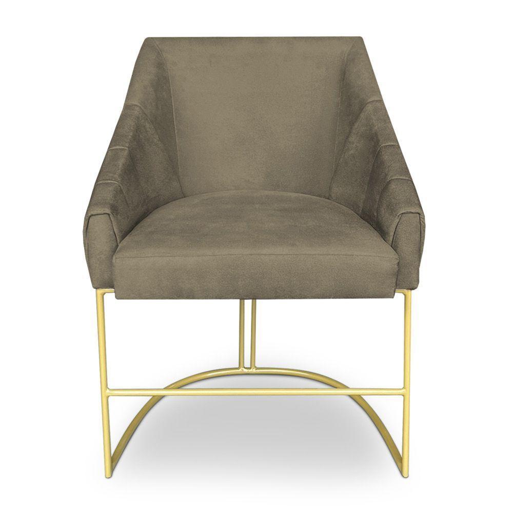 Poltrona Decorativa Alana Suede Marrom Rato Base De Ferro Dourado - Pallazio - 6