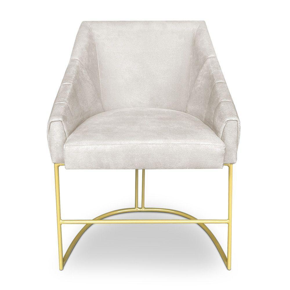 Poltrona Decorativa Alana Suede Bege Base De Ferro Dourado - Pallazio - 3