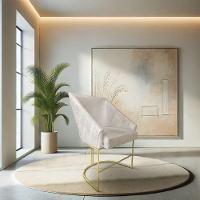 Poltrona Decorativa Alana Suede Bege Base De Ferro Dourado - Pallazio - 1