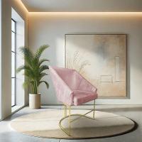 Poltrona Decorativa Alana Suede Rosa Bebê Base De Ferro Dourado - Pallazio - 1