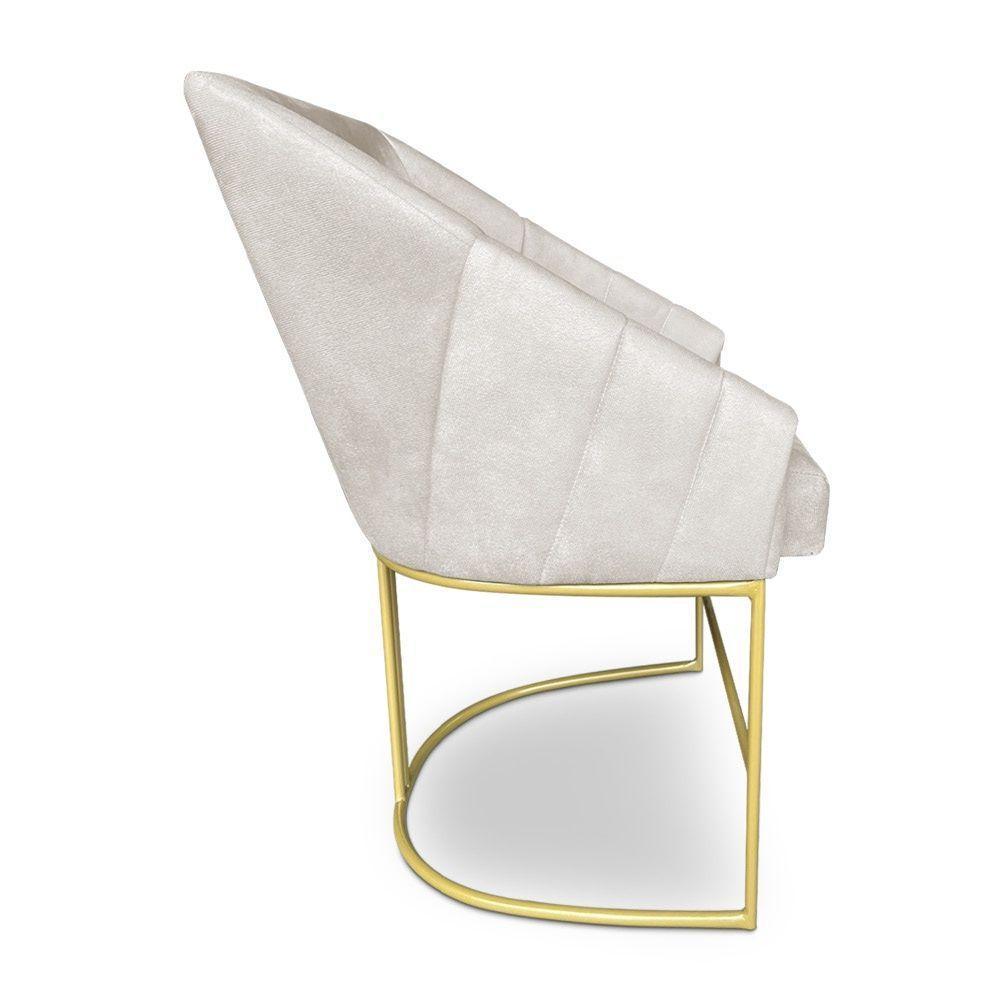 Poltrona Decorativa Alana Veludo Bege Base De Ferro Dourado - Pallazio - 4