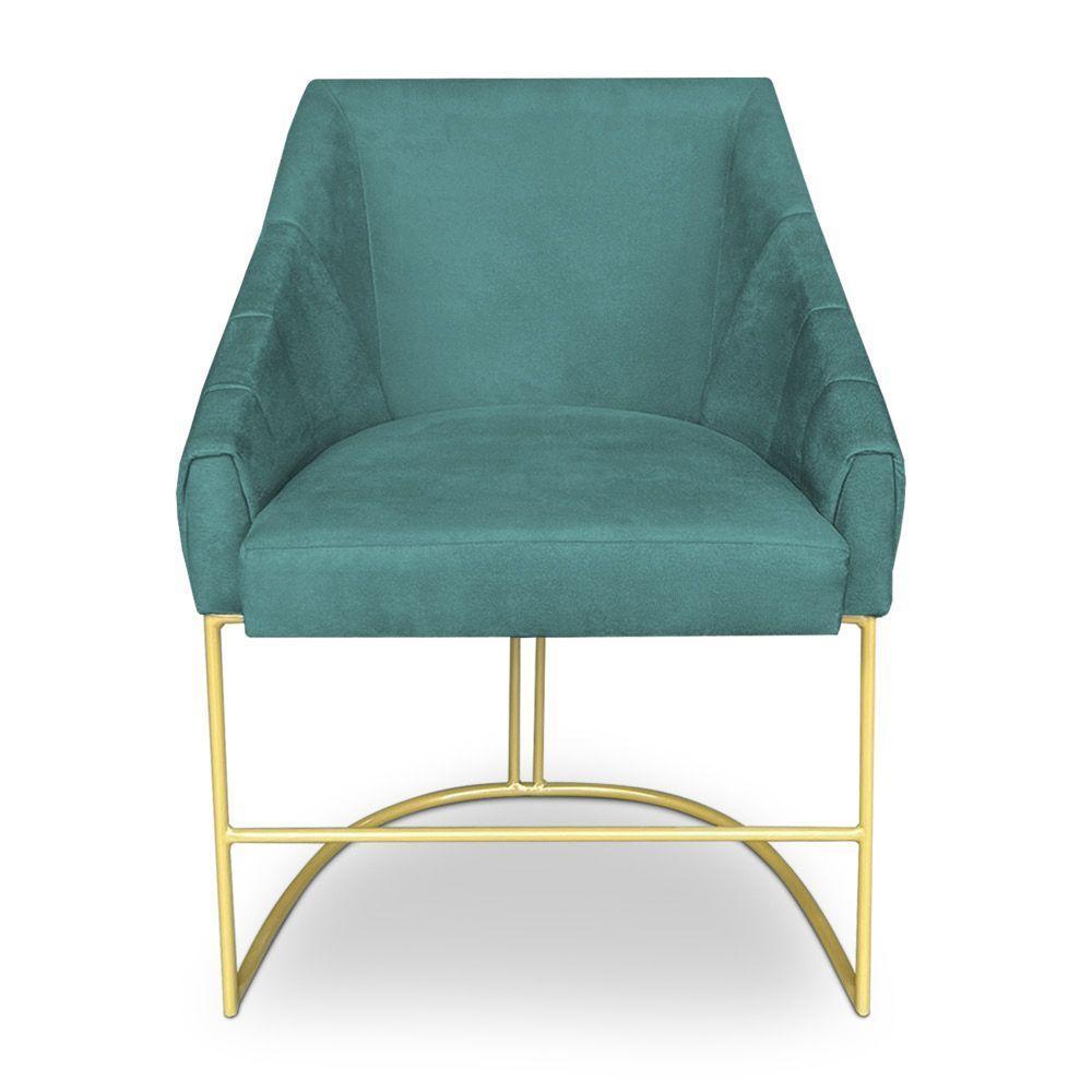 Poltrona Decorativa Alana Suede Base De Ferro Dourado - Pallazio Cor Azul Turquesa - 6
