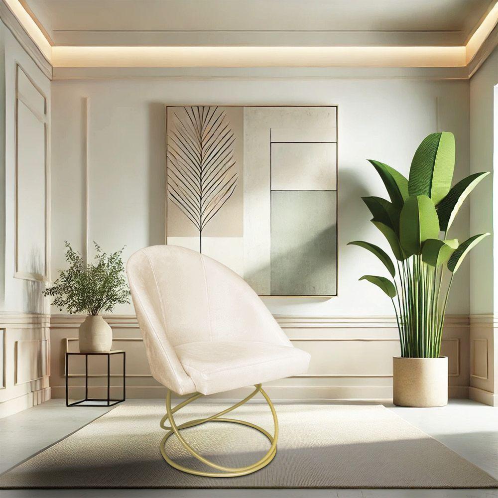 Kit 02 Cadeiras Poltrona De Jantar Bela Suede Base Metálica Luxo Dourado - Pallazio Cor Bege - 2
