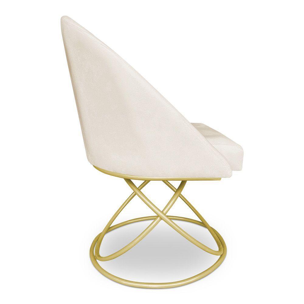 Kit 02 Cadeiras Poltrona De Jantar Bela Suede Base Metálica Luxo Dourado - Pallazio Cor Bege - 5