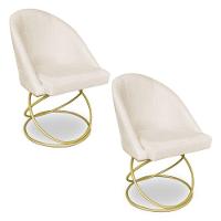 Kit 02 Cadeiras Poltrona De Jantar Bela Suede Base Metálica Luxo Dourado - Pallazio Cor Bege - 1
