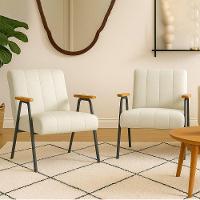 Poltrona Sala Decorativa Industrial Preto Kit 2 Laurita Linho K01 - D'rossi Cor Bege - 1