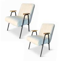 Poltrona Sala Decorativa Industrial Preto Kit 2 Laurita Linho K01 - D'rossi Cor Bege - 2