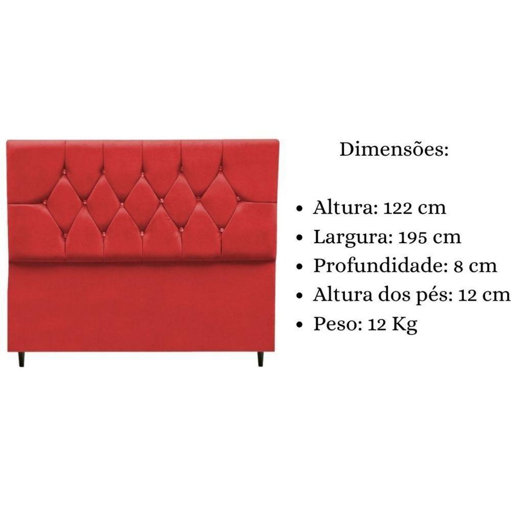 Cabeceira Cama Box King 195 Cm Geovana Suede Vermelho - 3