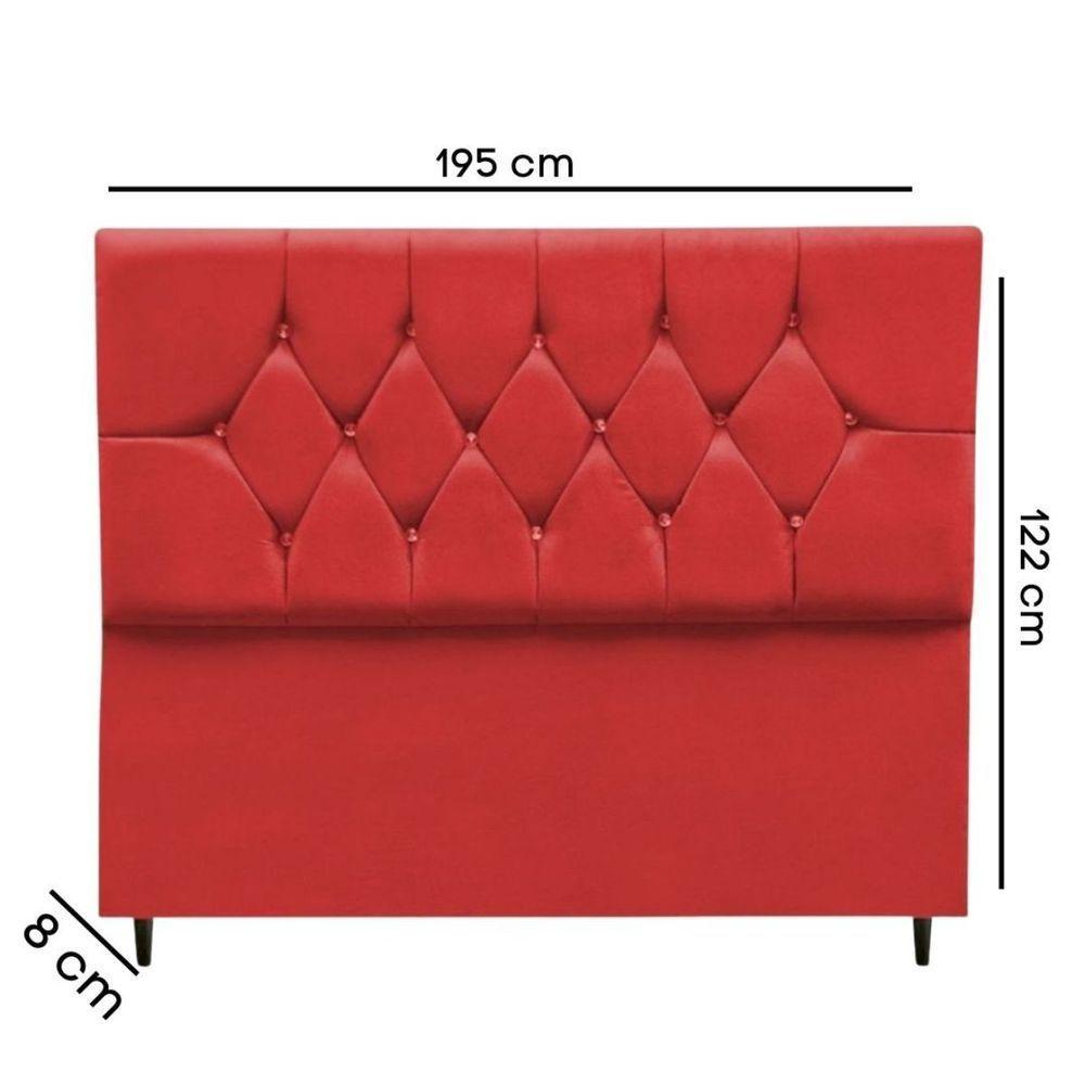 Cabeceira Cama Box King 195 Cm Geovana Suede Vermelho - 6