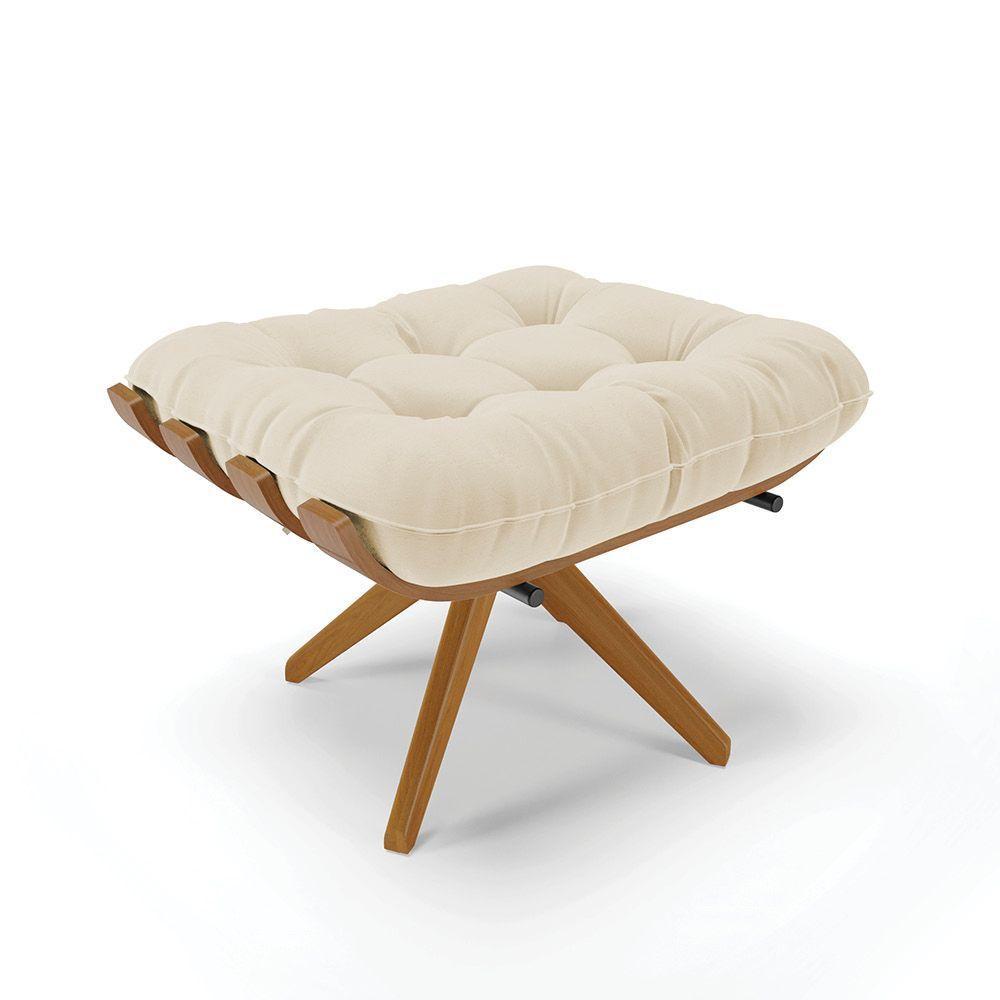 Poltrona Com Puff Giratório Costela Linho Base De Madeira Ma30 M11 - D'rossi Cor A27 Areia - 4