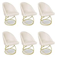 Kit 06 Cadeiras Poltrona De Jantar Bela Suede Bege Base Metálica Luxo Dourado - Pallazio - 1