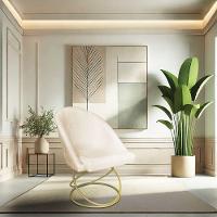 Kit 06 Cadeiras Poltrona De Jantar Bela Suede Bege Base Metálica Luxo Dourado - Pallazio - 2